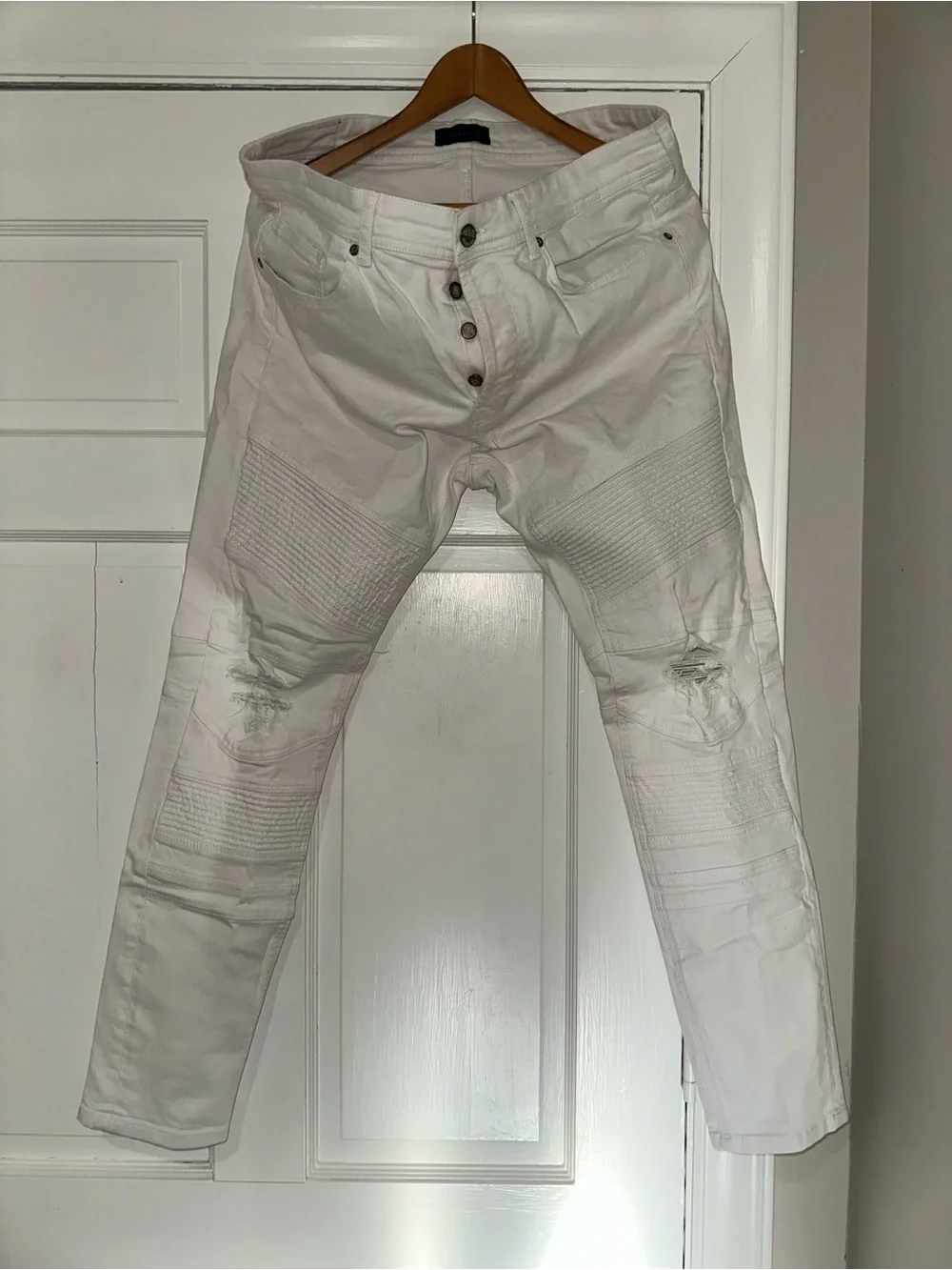 Zara Men's White Slim Straight Moto Jeans